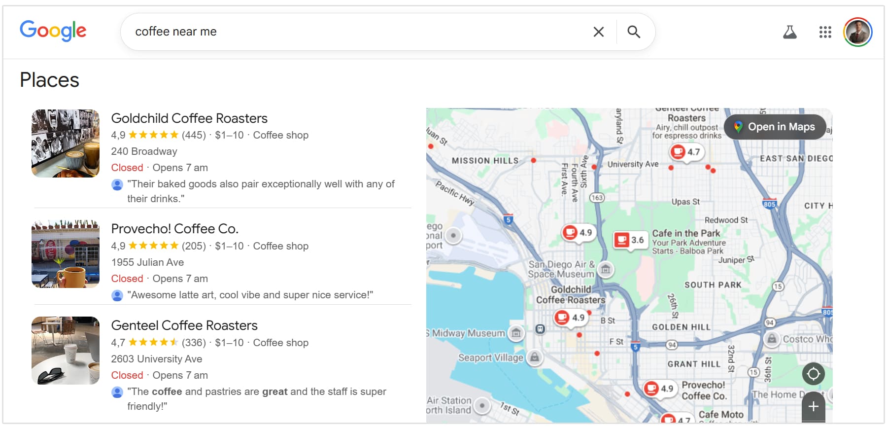 coffee near me local results